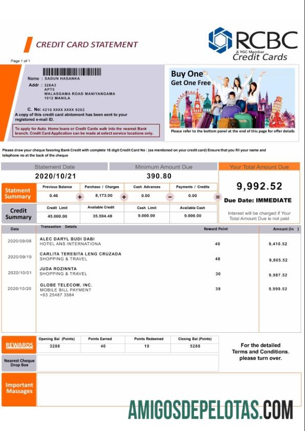 Philippines Rizal Commercial Banking Corporation (RCBC) Bank St PSD amostra